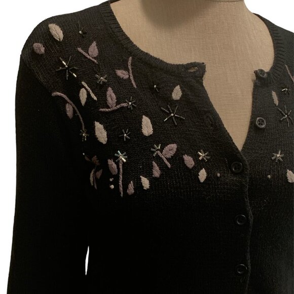 Vintage Black Beaded Embroidered Cardigan Sz S by Wrapper  #87B - Picture 7 of 13